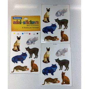 Vintage 80s Dennison Mini Stickers Kitten Kitty Cats Cute Only 3 Full Sheets